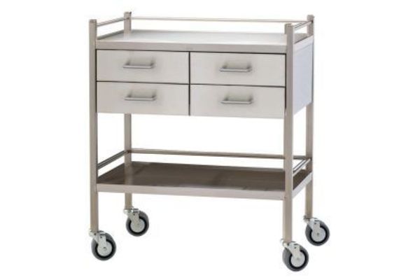 Stainless Steel Dressing Trolley â€“ 4 Drawer - Wide